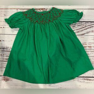 Simply Smock Green Smocked Dress with Red Accents 6 months
